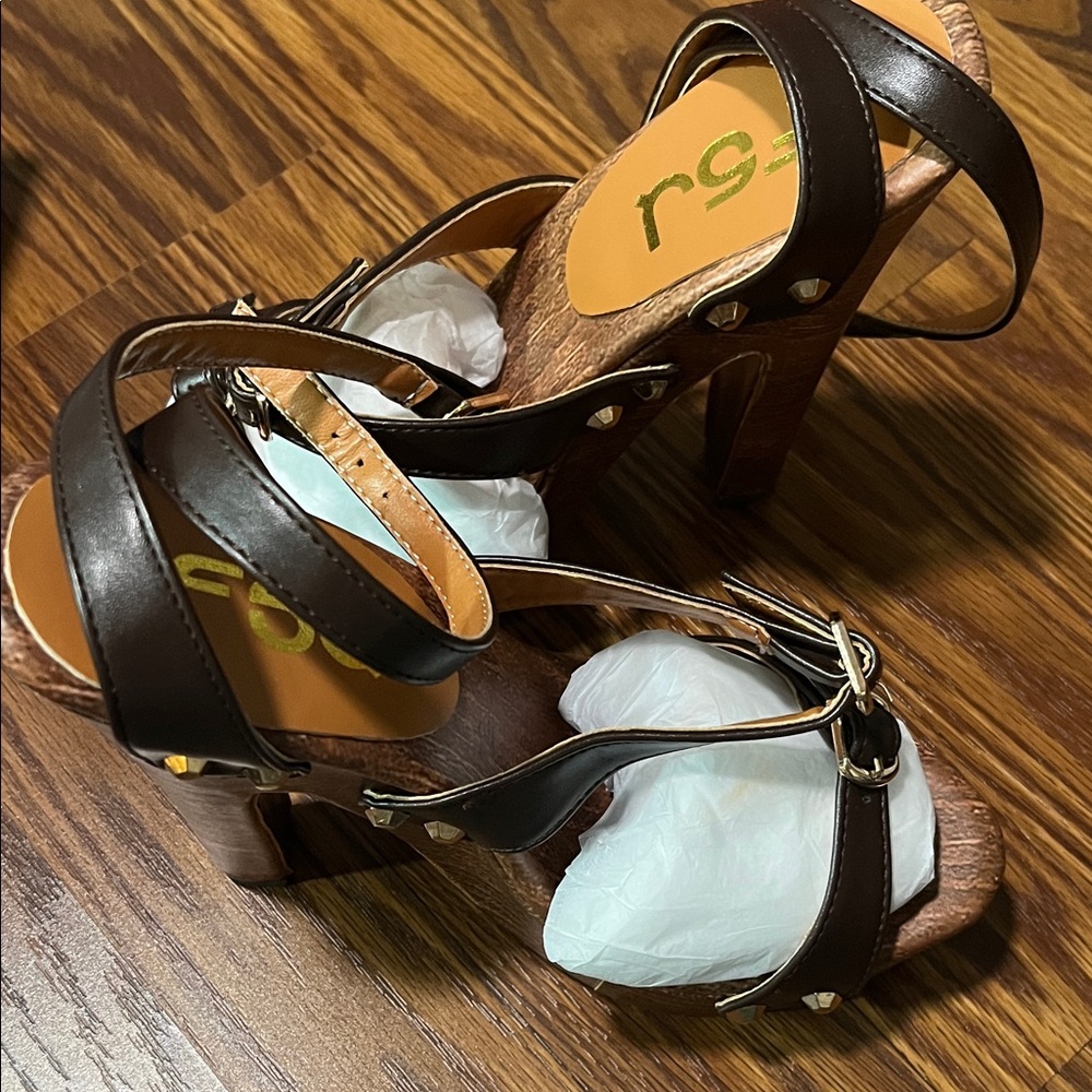 FSJ Dark Brown Studded Platform Heels 7 - Picture 2 of 7